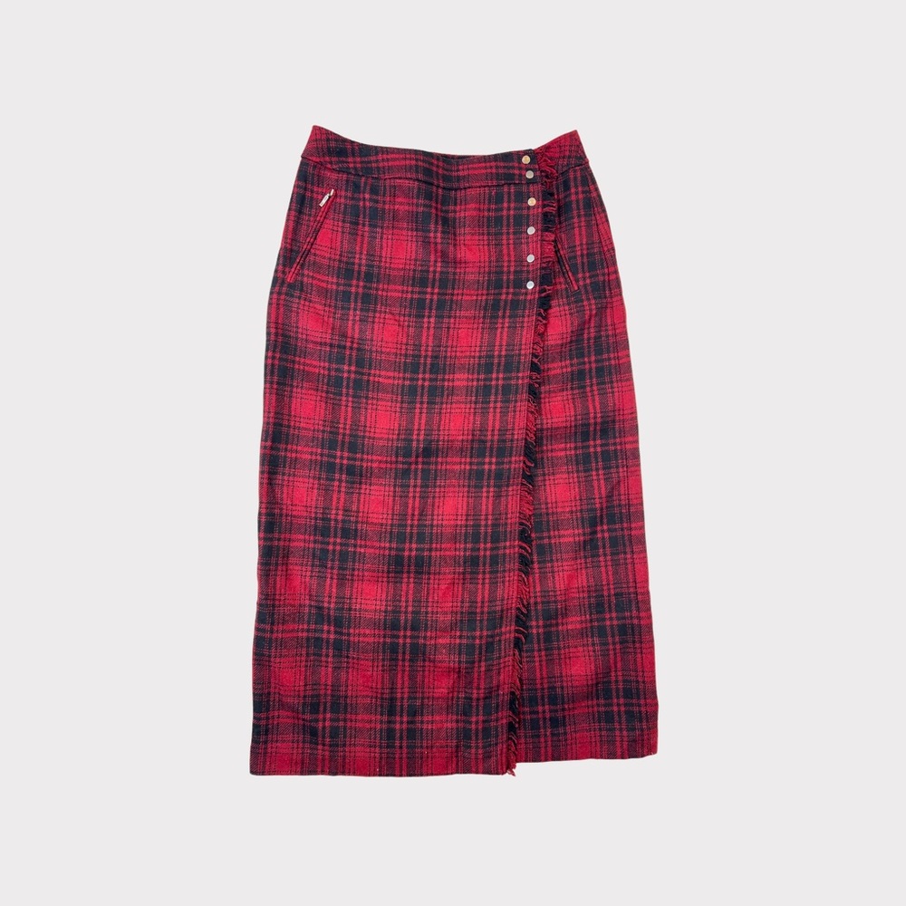 Vintage Eddie Bauer Wool Plaid Maxi Fringe Wrap Maxi Skirts Size 6P